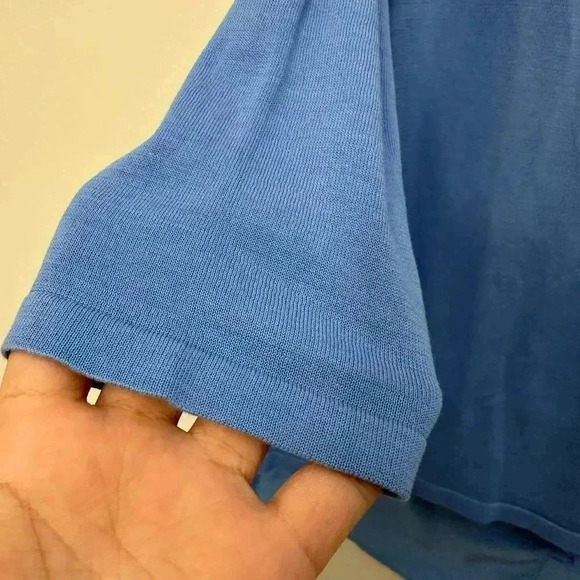 COS Silk  and Cotton 3/4 Sleeve High Low Blouse Shirt Blue Women's Size Medium - Picture 3 of 16